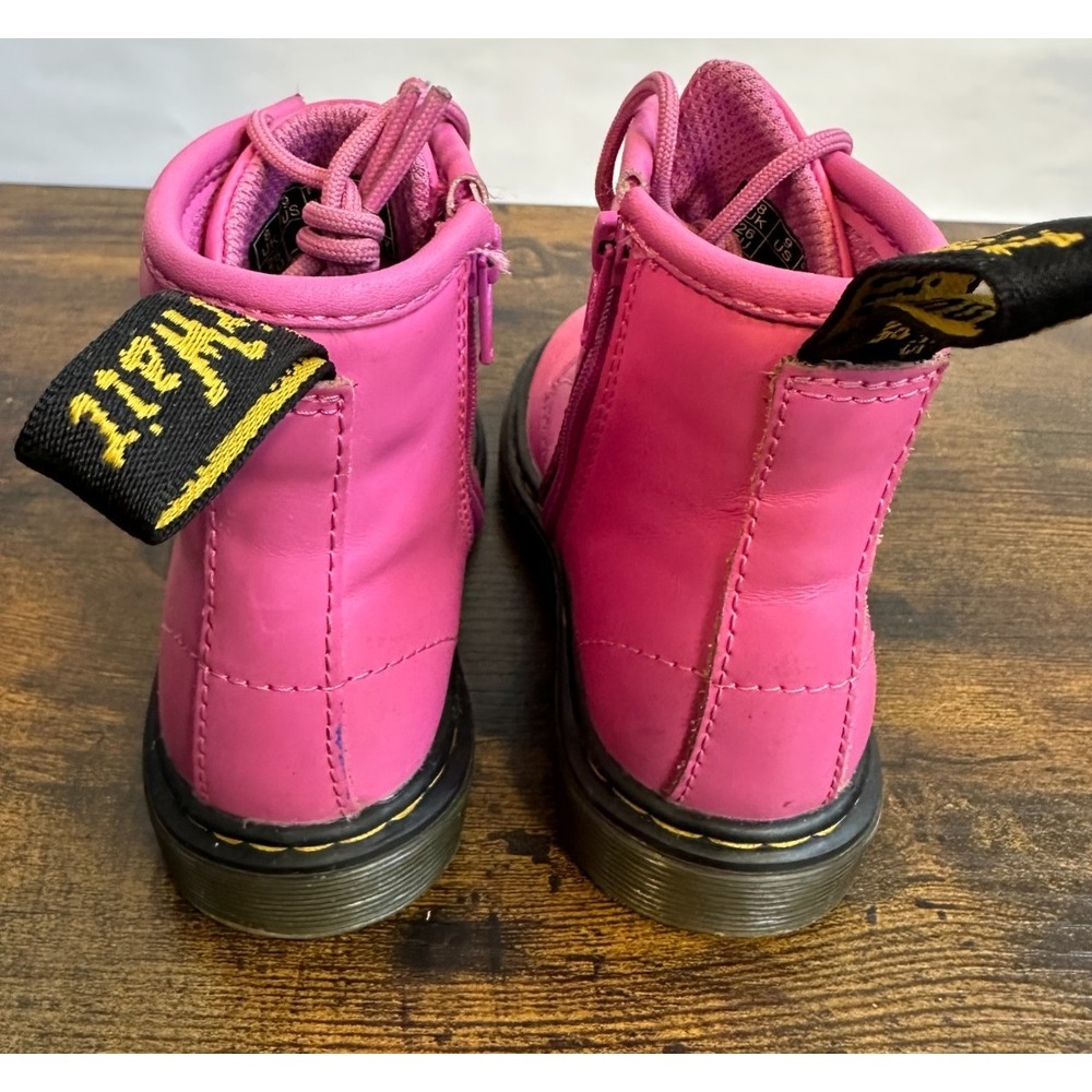 Dr Martens Delaney Hot Pink Leather Kids Boots Side Zip US 9 Toddler 31285 - Picture 15 of 16